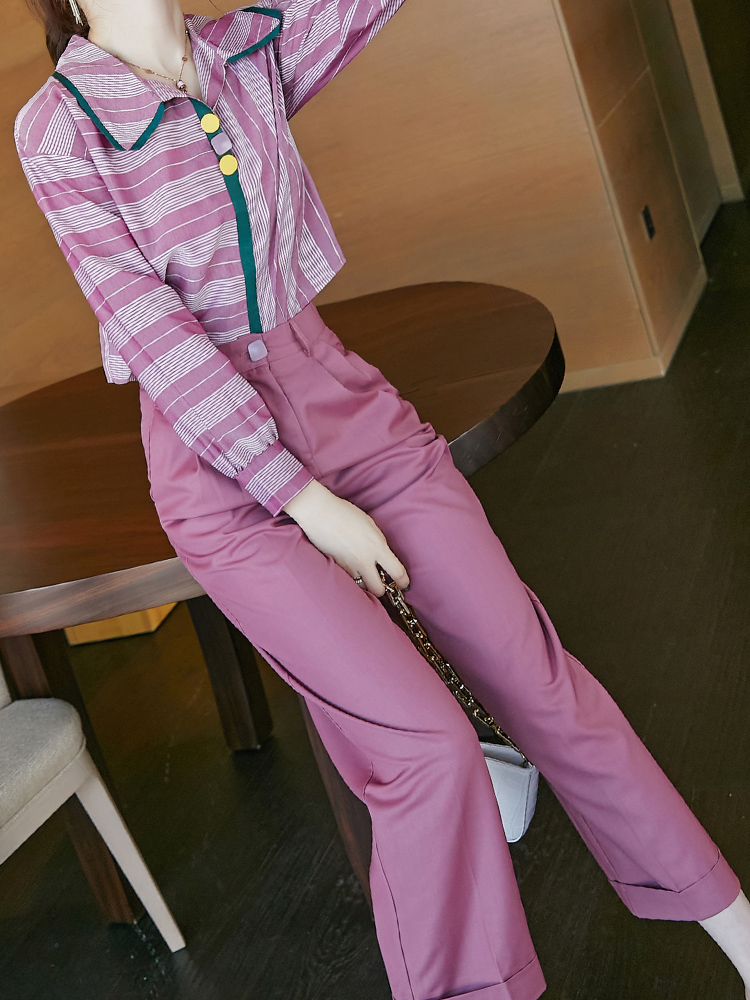Foreign Pie Minus two suit pants with long sleeves striped shirt with long pants Early spring Women 2022 New wave suit