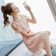 Phụ nữ mùa hè 2021 váy mới cổ tích rừng siêu tiên eo nhỏ một đường sóng chấm váy voan - A-Line Váy