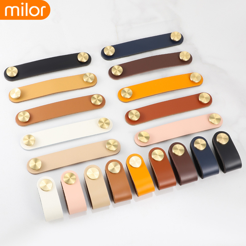 Anti-crash real cow leather handle light and luxurious and family cabinet door wardrobe drawers leather cortex overall cupboard cabinet children's room handle