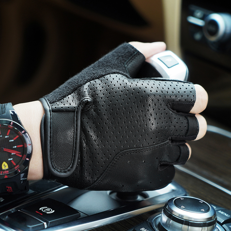 Rouidis Men's Sports Motorcycle Gloves Outdoor Riding Leather Gloves Motorcycle Gloves Half-Finger Leather Gloves for Men