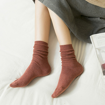 Say no socks women pile socks pure cotton female Korean version of Harajuku line socks in the tube wild forest students solid color autumn and winter