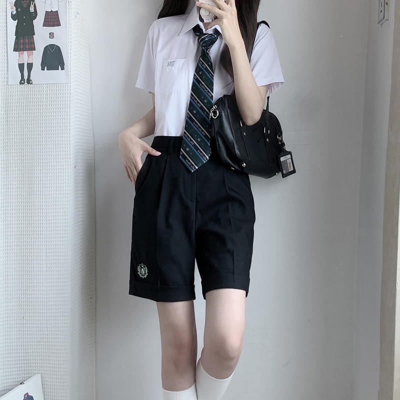 After School Uniform Library/Black Shorts/Original Jk Preppy Style Spring and Summer Pure Color Loose Five-Quarter Pants for Girls After School Uniform Library/Black Shorts/Original Jk Preppy Style Spring and Summer Pure Color Loose Five-Quarter Pants for Girls