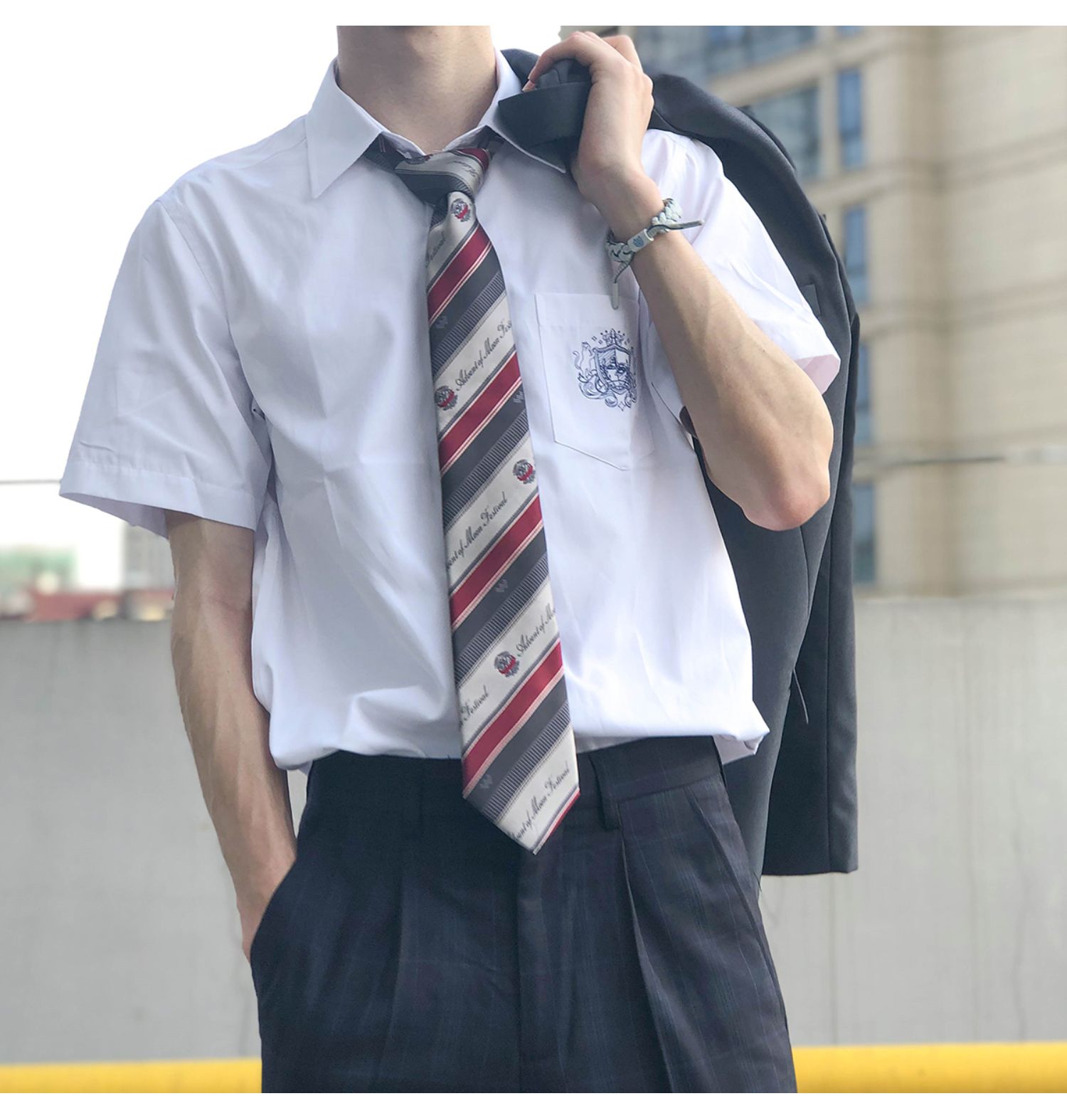 放學后的制服館dk制服白色刺繡襯衫男款短袖夏裝日本學生校服班服 露天拍賣