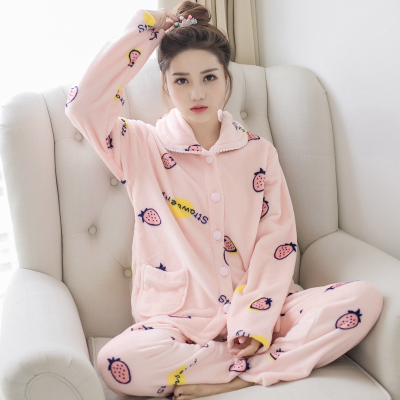 Bộ đồ ngủ nhung mùa đông và san hô hình ảnh đồ bộ kiểu