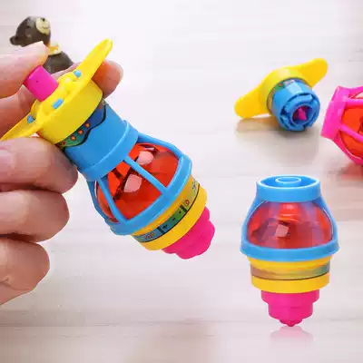 Flash light rotating gyro Winding toy GYRO catapult belt launcher Male and female children toy stall festival
