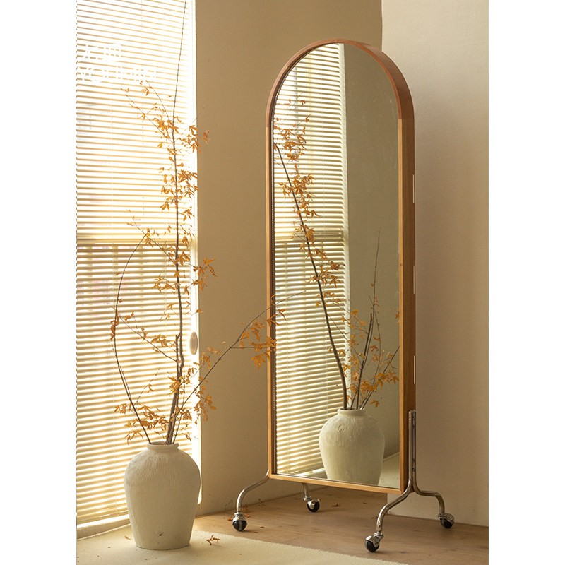 Yukuya Solid Wood Full Body Mirror Mirror Household with full body mirror Bedroom moving with magazine rack