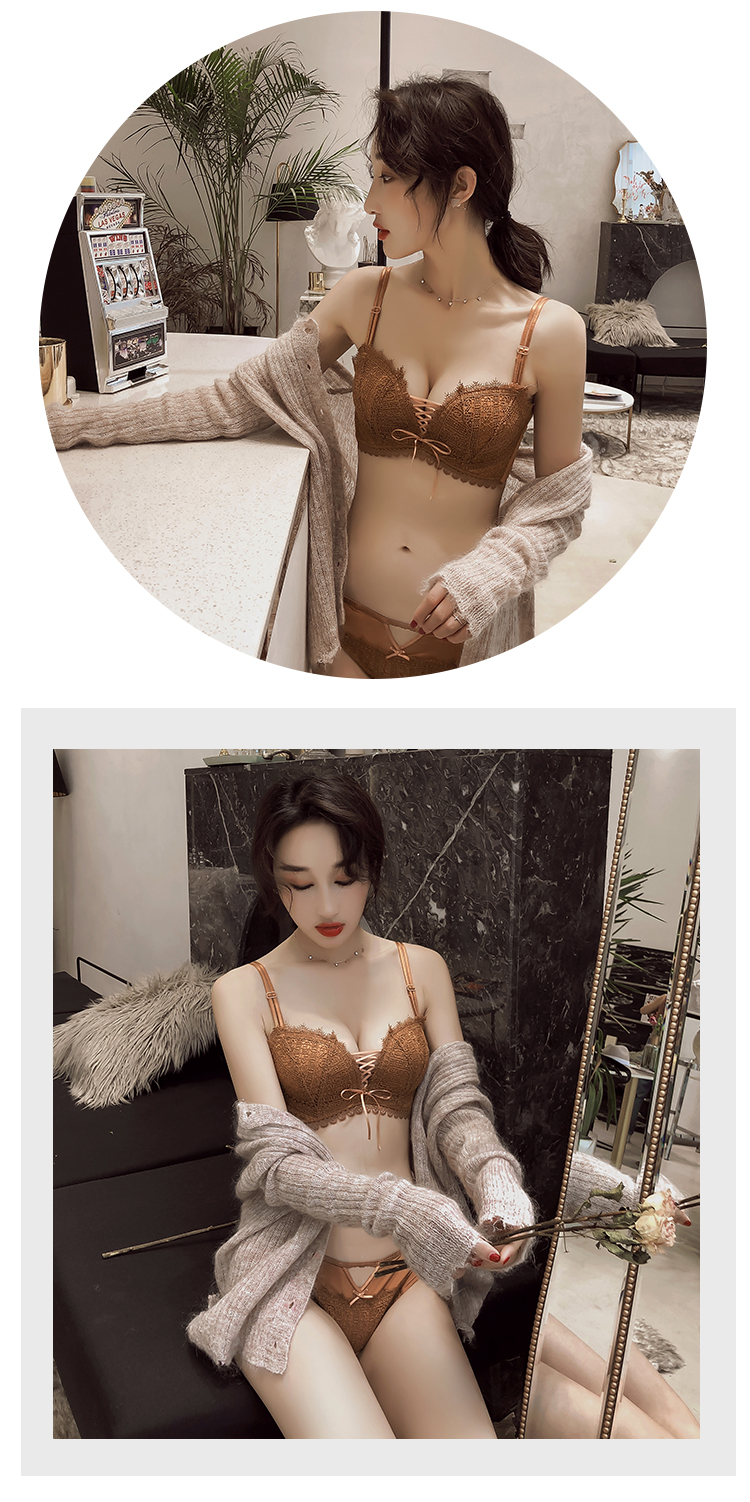 He Yunge mùa thu đông mới thiết lập áo ngực ren dây rút nhỏ gợi cảm để nhận được điều chỉnh sữa thu thập đồ lót dày quần lót nữ triumph