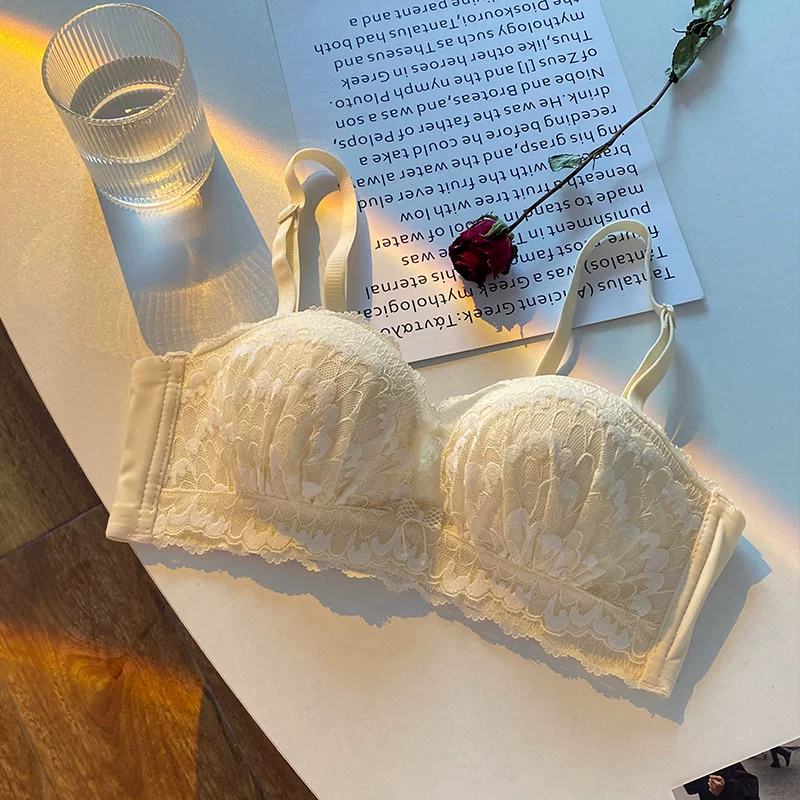 Push up bra, underwear, lace wireless bra, straps, set, strapless