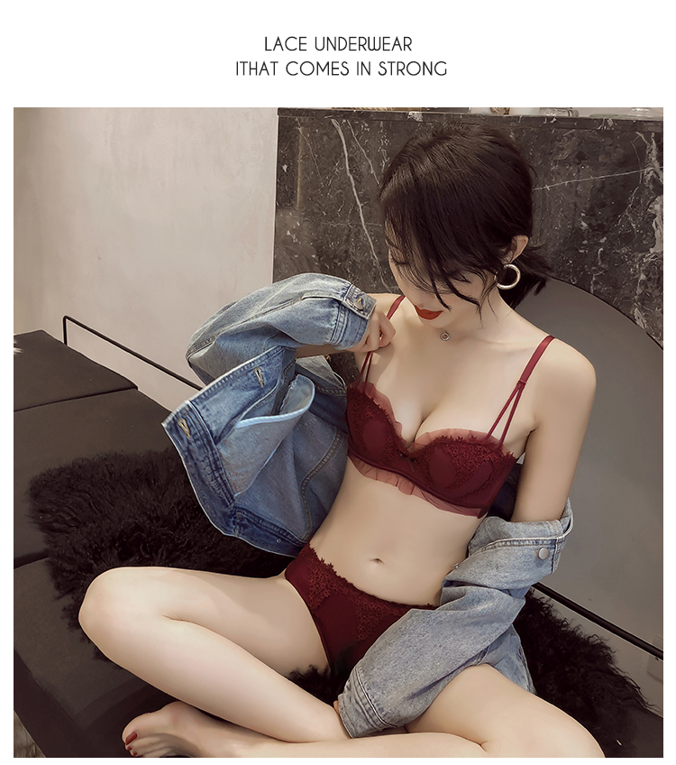 [Gửi đồ lót] Đồ lót gợi cảm sâu V thu thập áo ngực nhỏ để nhận sữa để điều chỉnh phần ren dày của năm màu đỏ noi y cao cap