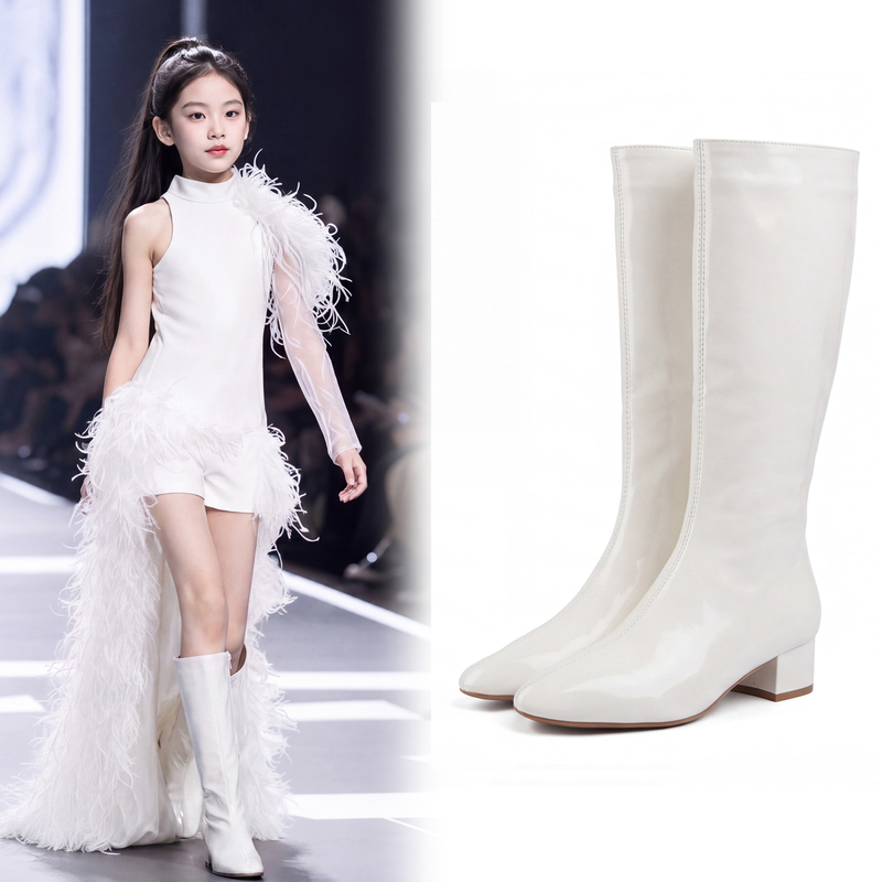 Children's White Shoes 2026 Spring and Autumn New Fashion Show Long Boots Girls' Performance Competition Pointed Toe High Heels Children's White Shoes 2026 Spring and Autumn New Fashion Show Long Boots Girls' Performance Competition Pointed Toe High Heels