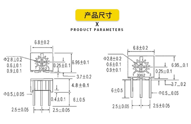 Chiết áp 3362P 100R200Ω500 ohm 1K2K5K10K20K50K100K500K1M nghìn tỷ có thể điều chỉnh điện trở