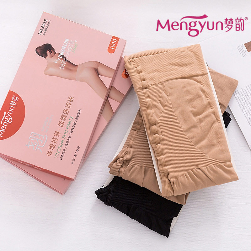 Mengyun 6918 pantyhose women's spring and autumn micro-permeable meat to tighten the belly and lift the buttocks flesh-colored mask medium-thick stockings anti-hook silk 100D