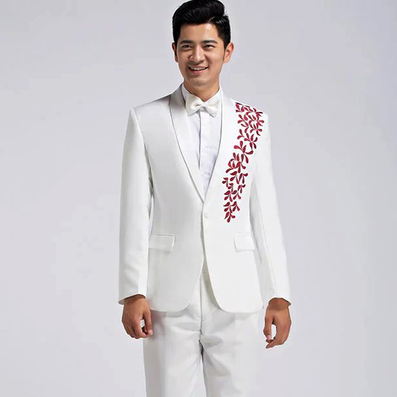 Mới cổ áo màu xanh lá cây thêu phù hợp với phù hợp với sân khấu hợp xướng nam ca sĩ chủ trang phục áo vest dạ nam