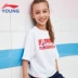 Cô gái Li Ning mặc áo thun bé gái cotton lớn thoải mái thoáng khí cổ áo mới tay áo mùa hè du lịch trẻ em áo thun - Áo phông thể thao áo thể thao nữ ba lỗ Áo phông thể thao