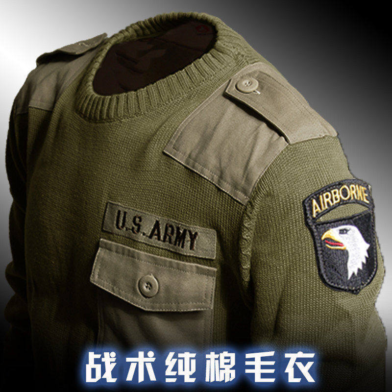 Military-Style Army Fan Sweater, Warm and Thickened Army Green Camouflage Long-Sleeve Crew Neck Men's Wool Sweater