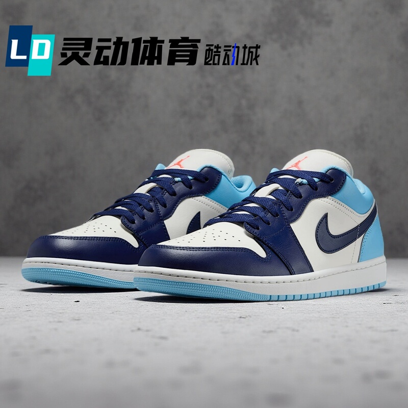Dynamic Sports Jordan Aj1 White and Blue Men's Nike Official Retro Low-Top Basketball Shoes 553558-149