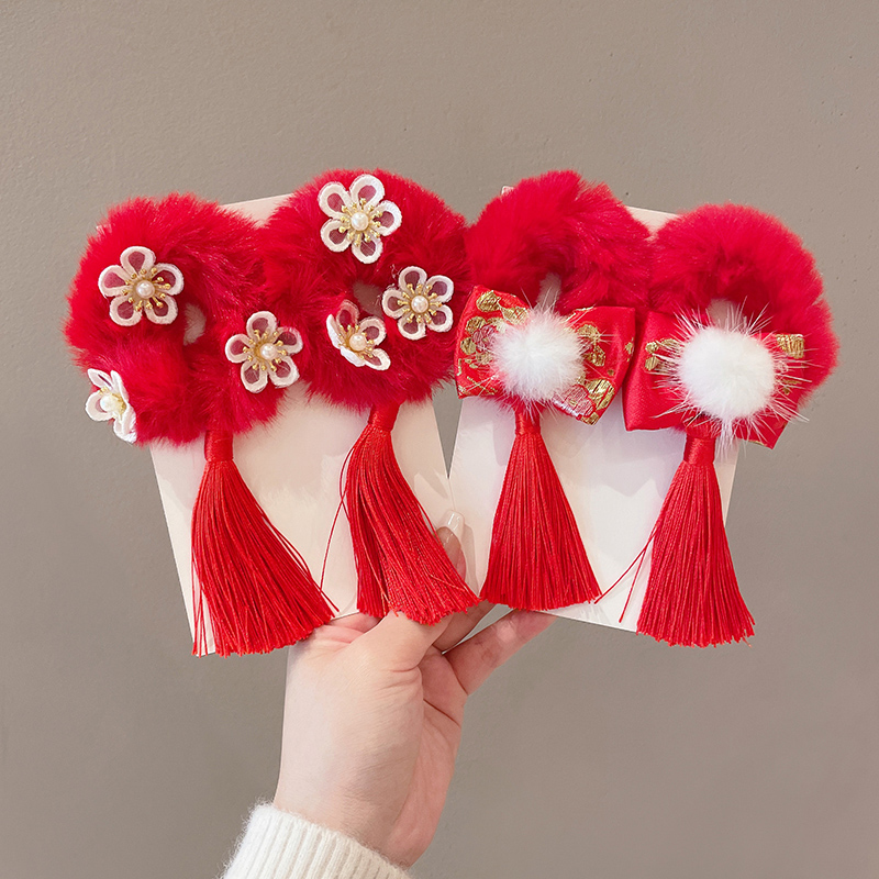 images 33:Children's hairpin New Year's Chinese style pair of cute baby hair card little girl red festive chuck headdress