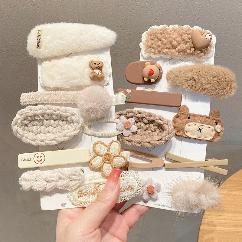 Autumn and Winter coffee plush hairclip issuing female winter children small clip headdress side bangs red cute clip