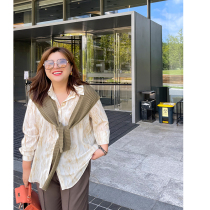 With a suit the best wooden ideal autumn size tie-dye shirt female fat mm round pendulum temperament shirt 200kg