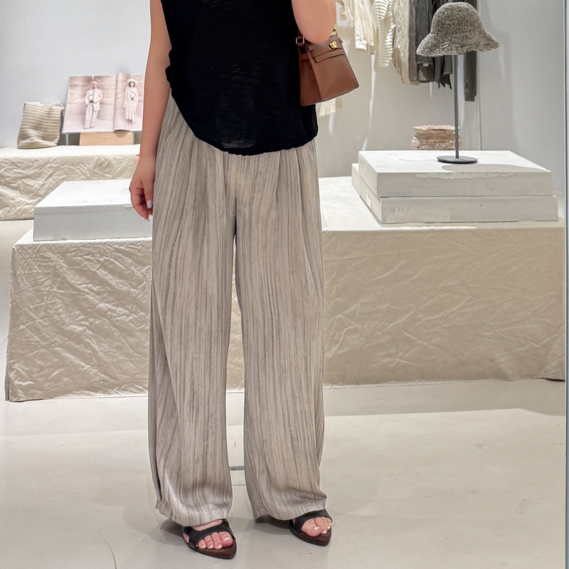 Plus-Size Summer Thin Casual Pants, New Style from Muzi, Elegant Satin Loose Straight-Leg Trousers 100kg