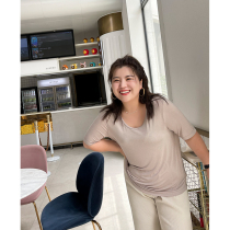 Earth color wood ideal large size short sleeve T-shirt female fat mm round neck temperament interior simple top 200kg