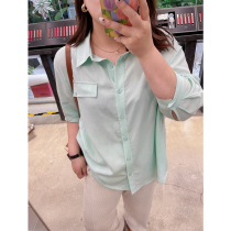 Muzi ideal casual loose size seven-point sleeve shirt women fat mm autumn seven-point sleeve pleated shirt 200kg