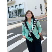 The season of wearing shirts Muzi ideal fat mm size chiffon knitted shirt women loose long sleeve shirt 200kg