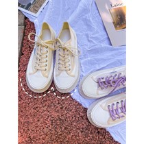 Muffin thick bottom size canvas shoes women wide plus fat mm low round head lace-up biscuit shoes 200kg