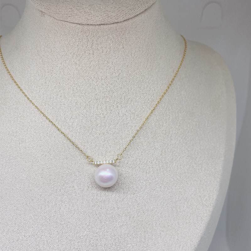 YT Jewelry Studio Natural Freshwater Pearl Necklace Balanced Wood Pendant Sweet 100 lap net red with summer mix