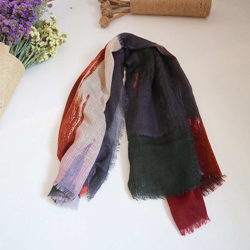 Four Seasons Universal style color splicing matching color brick red yellow blue scarf woman shawl shoulder retro style concave shape 100 lap style