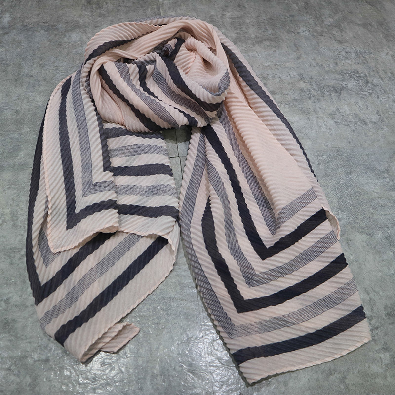 Striped foreign trade scarf female spring and autumn British style blue pink yellow and white plaid long pleated silk scarf shawl dual-use