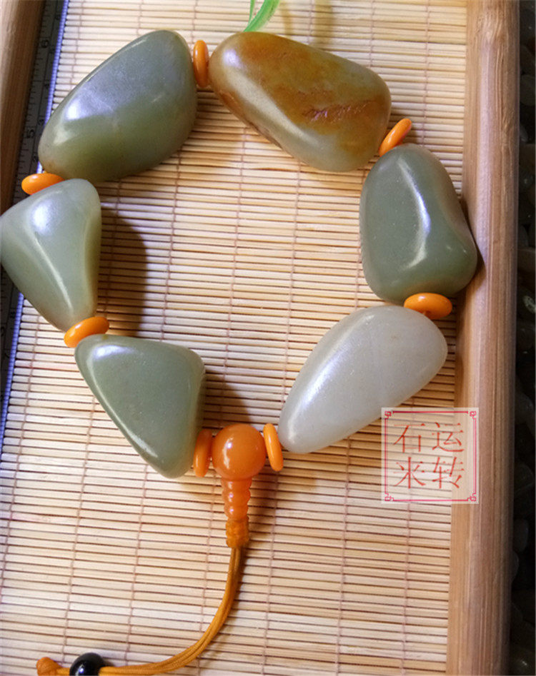 新疆天然和田玉大籽料手串原石手链白玉红泌皮玉石手链男款送证书