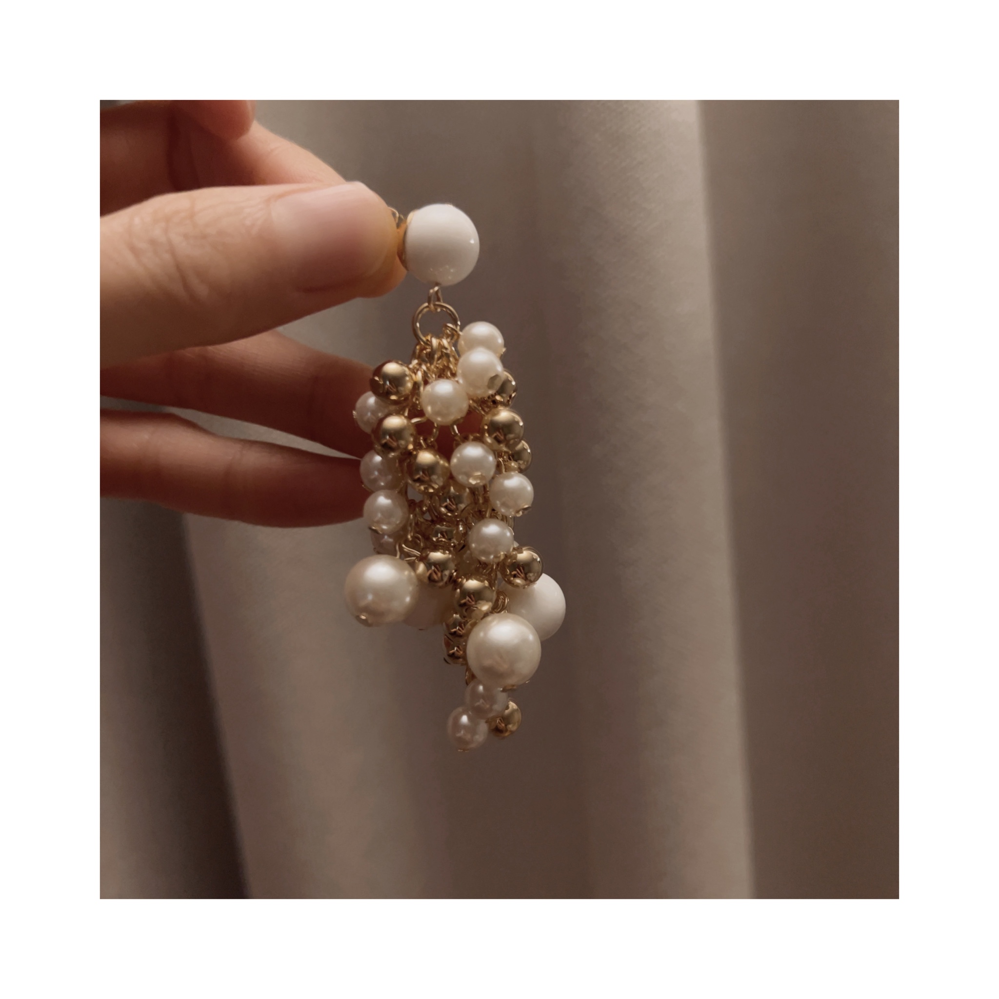 ≡In stock≡ Joo Korea fashion unique personality large and small pearls round bead long earrings D