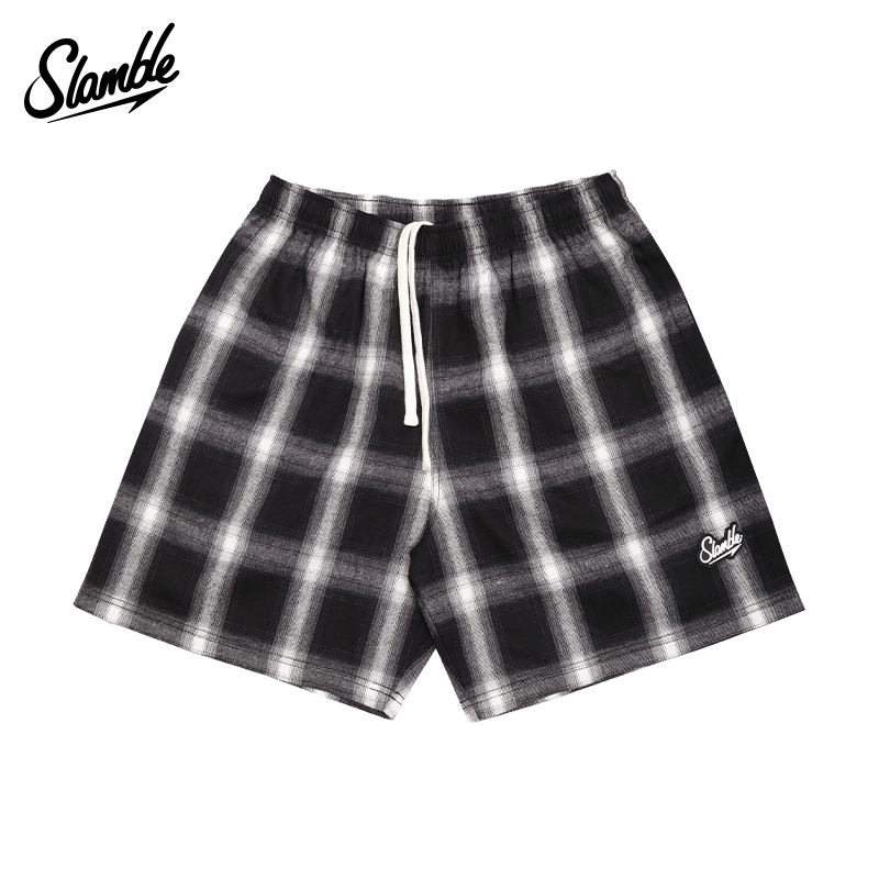 Slamble Black and White Checkered Five-Point American-Style Shorts Casual Unisex Loose Versatile Trendy Couple Straight-Leg Summer