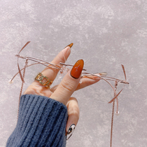 Enhance temperament tassel hanging chain frameless glitter sequins myopia glasses womens net Red Diamond big face makeup glasses