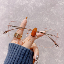 Improve temperament pure titanium frameless sparkling sequins small red book myopia frame womens net Red big face makeup glasses