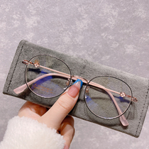 Four-leaf clover round pure titanium myopia glasses female light can be equipped with degree Eye Anti-blue Net red glasses frame tide