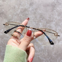 Temperament half-frame frame cat eye myopia glasses female fashion retro glasses frame flat light anti-blue tide eye frame