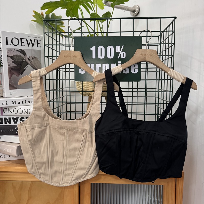E10 F-Label Short Style Hot Girl Crop Top with Zipper and Drawstring Straps 