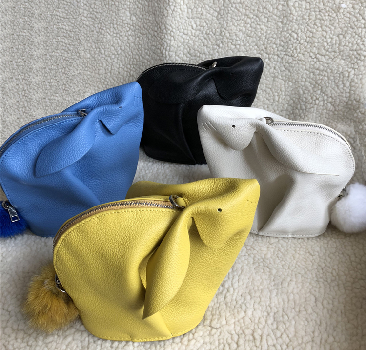 2022 new trend cute rabbit messenger bag imported first layer leather mobile phone bag 5 5 inch PLUS large