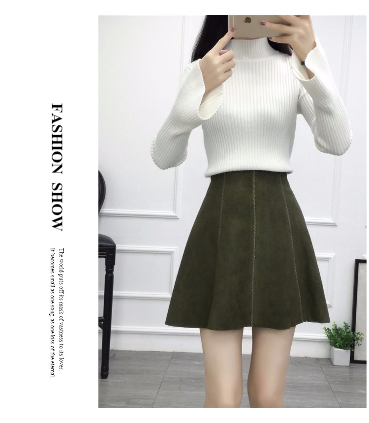 XL nữ eo thon eo cao váy da lộn mùa thu đông 200 cân chị béo béo Một chiếc váy ngắn chân váy 2 tầng