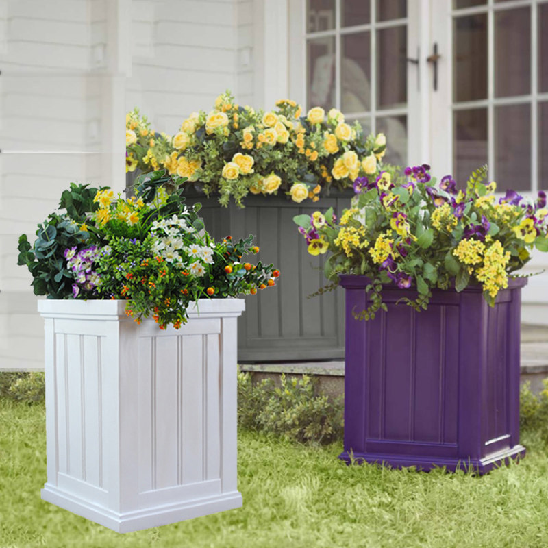 European flowerpot white glass fiber villa door outdoor imitation wood decoration floor simple square flower box new product