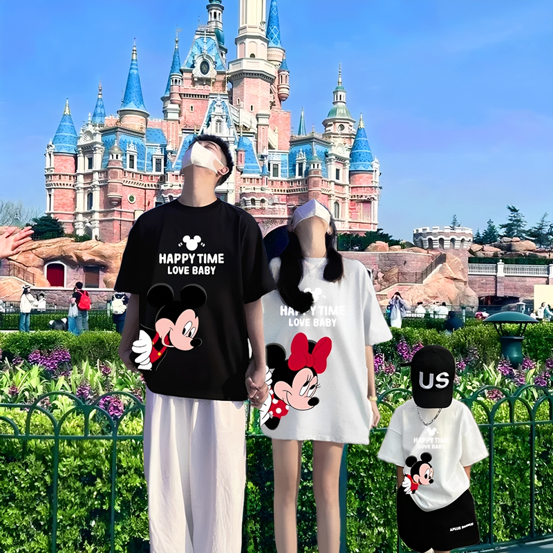 Disney Family Matching T-Shirts Short-Sleeved Summer 2026 New Style for a Family of Three, Mother and Son Outfits, Pure Cotton Tops, Mickey T-Shirt