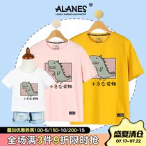 Parent-child short-sleeved family of three cartoon little dinosaur father and son mother and daughter summer clothes net red foreign style wild cotton t-shirt