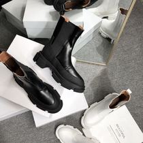 2020 new elastic sleeves midbarrel thick bottom Martin boots 100 hitch white round head Chelsea flat bottom short boot net red