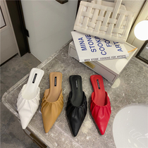 2020 new net red wrap head slippers woman external wearing pointed folds flat bottom sloth half slippers Korean version female slippers