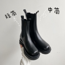 Net red mona with a slim Chelsea short boot female winter midbarrel thick bottom hookah Inron wind rider Martin boots