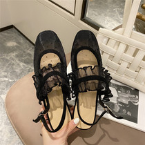 Baotou Sandal Women Fairy Wind 2020 Summer New 100 Hitch Mesh Yarn Wave Dot Square Head Half Slipper Casual Breathable Womens Shoes