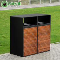 Outdoor Stainless Steel Trash Can Outdoor Area Park Courtyard Solid Wood Fruit Leather Case Square Mall Mall sorting dustbin