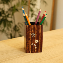 Japan imported birch fine work eight willow pen holder Japanese retro study desk storage makeup brush handmade wooden pen box